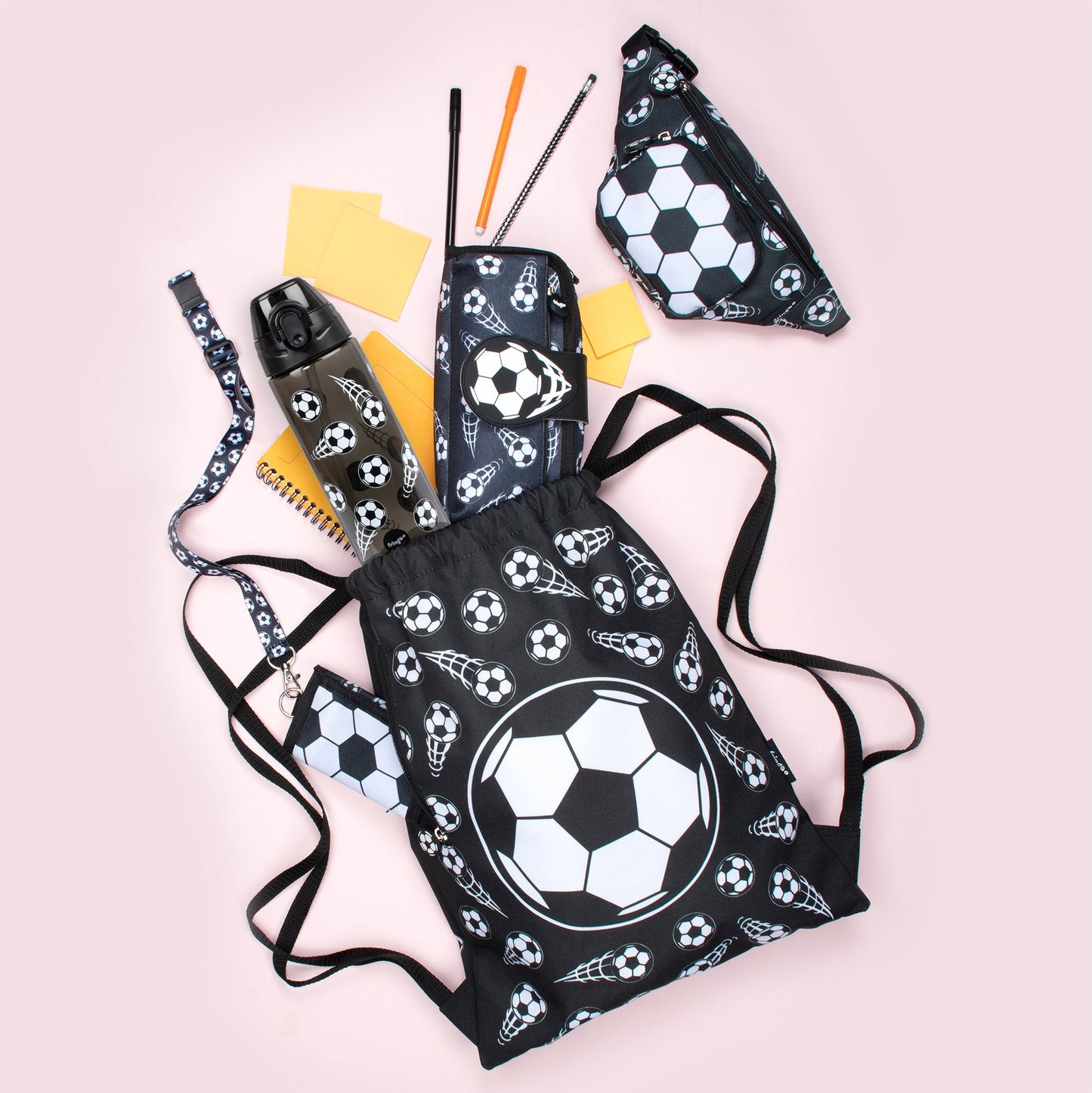 Gourde avec paille - Football noir