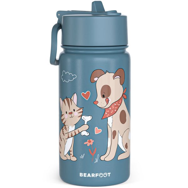 Thermo Kinder Trinkflasche Edelstahl - Hund & Katze blau