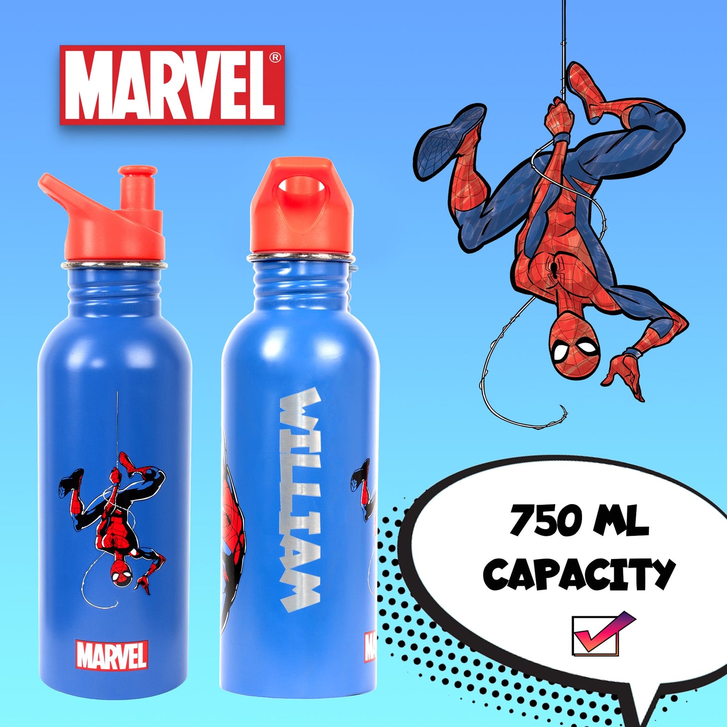 Gourde en acier inoxydable – acier inoxydable Spider-Man bleu Bottle