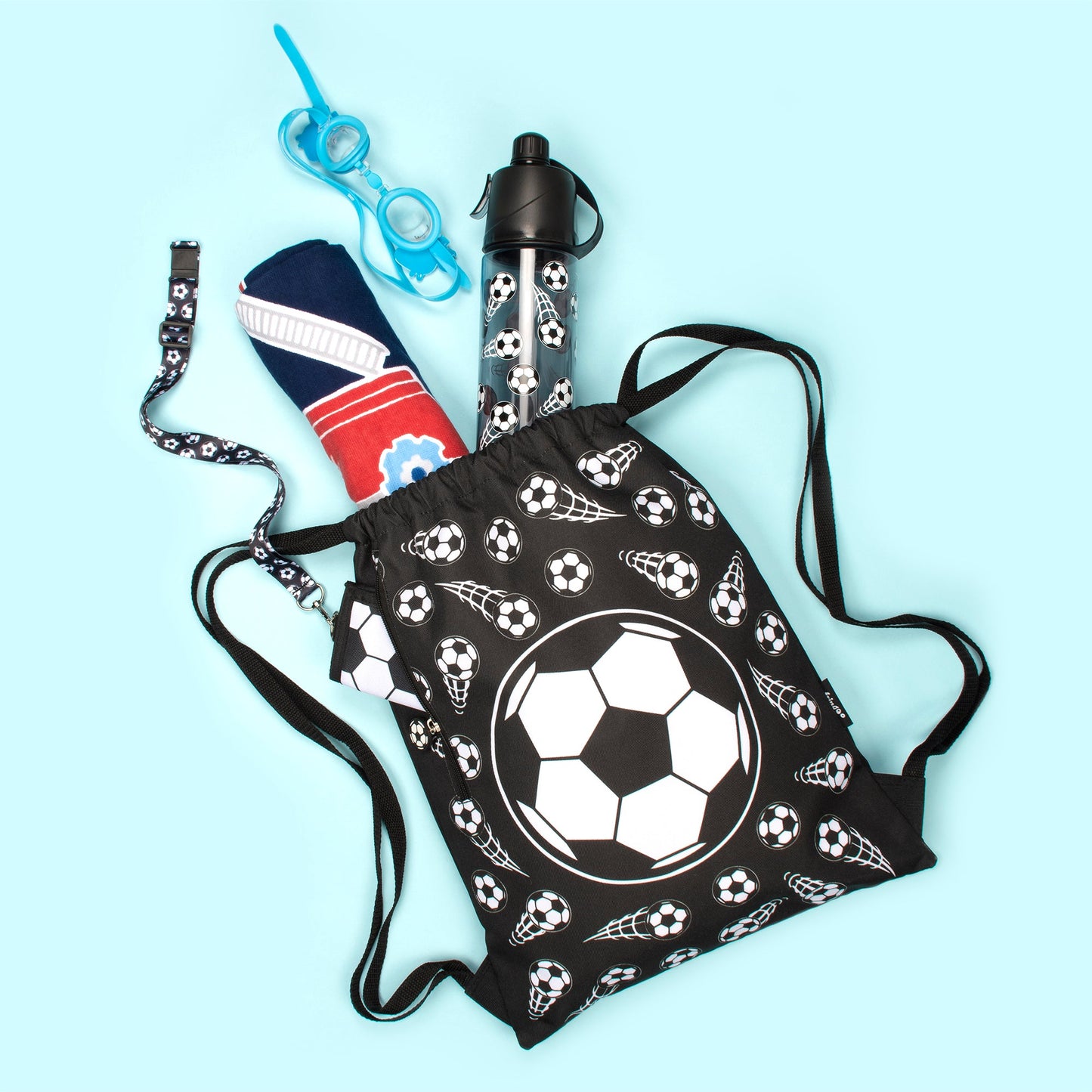 Sac à cordon avec bandoulière – football noir