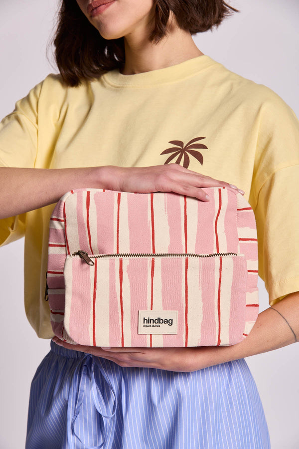 Trousse de toilette XL Alix Rayures Rose et Rouge