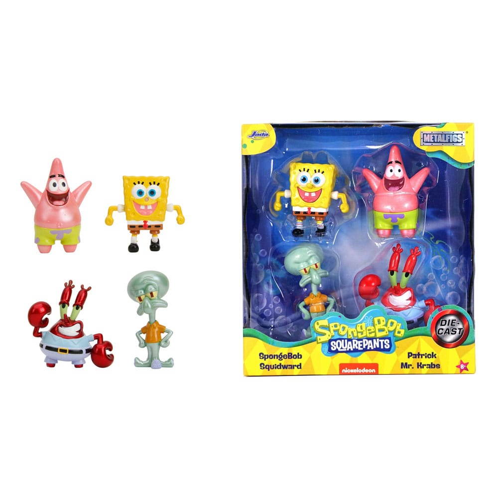 Bob Esponja: paquete de 4 figuras de fundición a presión Nano Metalfigs (primera ola) 