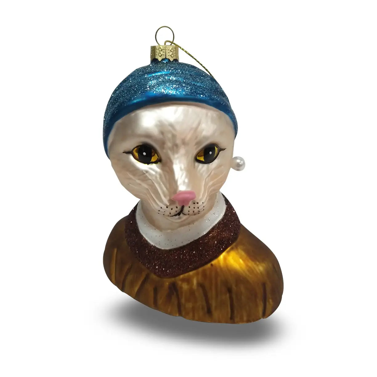 Young Girl with a Pearl Cat White Christmas Bauble