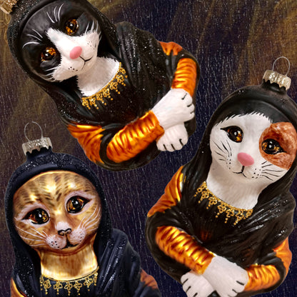 Boule de Noël Mona Lisa Chat Tuxedo