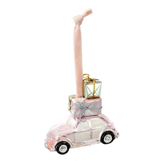 Adorno navideño coche rosa