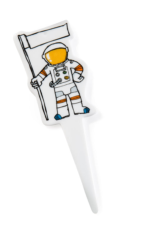 Etiqueta de maceta de astronauta