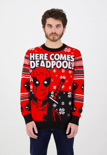 Deadpool Christmas Sweater "Here Comes Deadpool" 