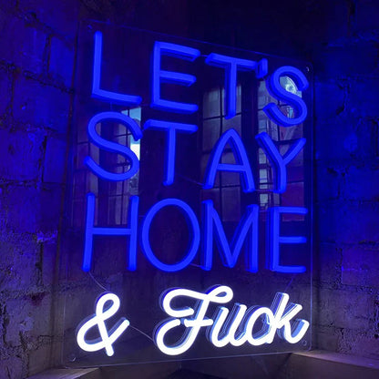 Vamos ficar em casa e f*ck - neon da parede azul