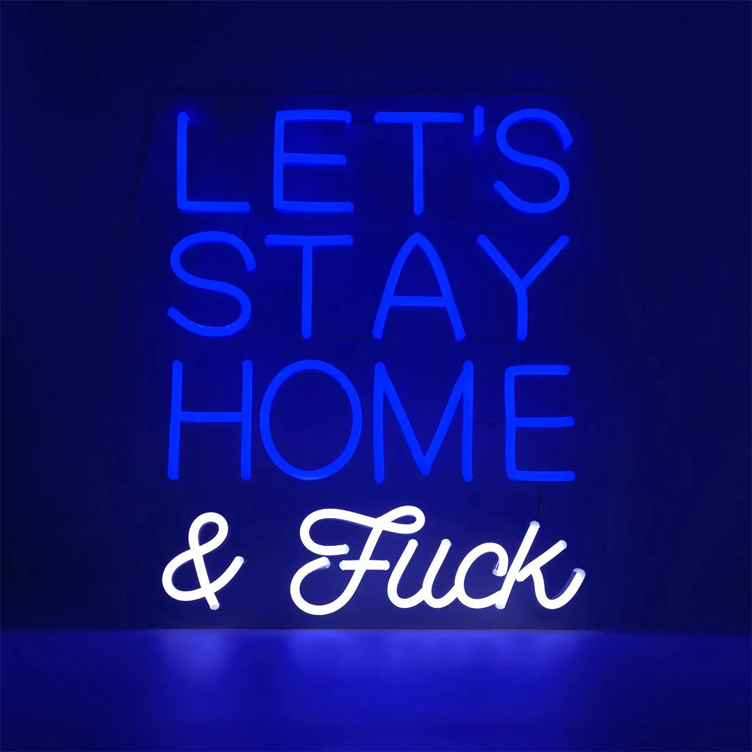 Nos quedemos en casa y f*ck - neón de pared azul