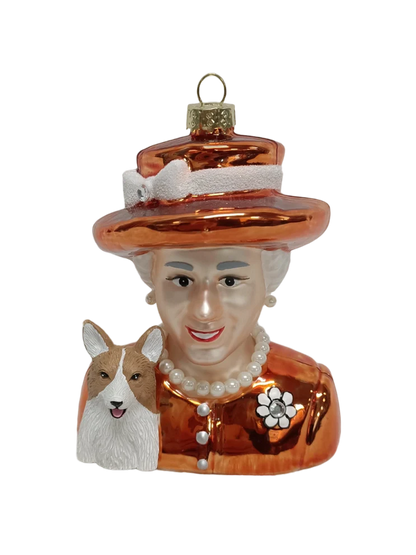 Queen Elizabeth &amp; Corgi Orange Christmas bauble